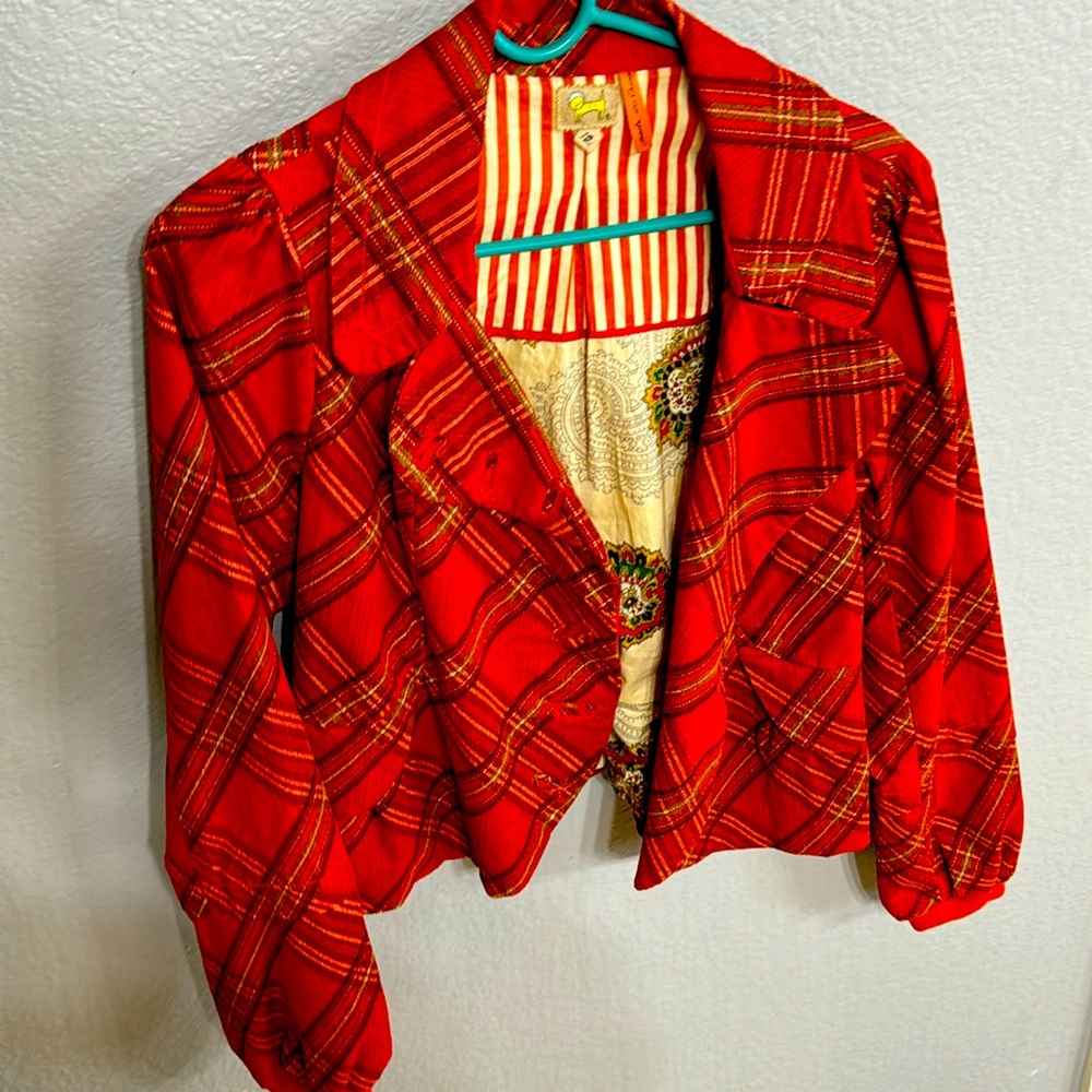 Red, chord breasted jacket, Anthropologie